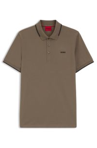 Stretch-cotton slim-fit polo shirt with printed logo, Brown