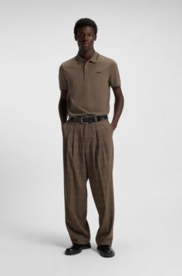 Polo slim fit in cotone elasticizzato con rifiniture a contrasto, Marrone