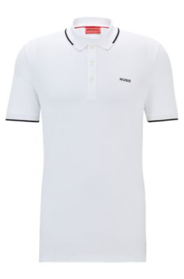 Stretch-cotton slim-fit polo shirt with contrast trims, White