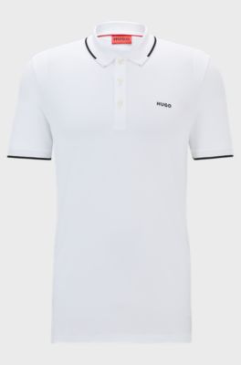 Stretch-cotton slim-fit polo shirt with contrast trims, White