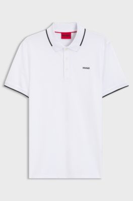 Slim fit-pik&eacute;tr&ouml;ja i bomull med stretch och kontrasterande detaljer, Vit