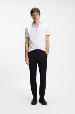 Slim fit-pik&eacute;tr&ouml;ja i bomull med stretch och kontrasterande detaljer, Vit