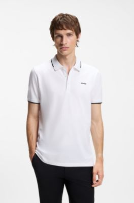 Slim fit-pik&eacute;tr&ouml;ja i bomull med stretch och kontrasterande detaljer, Vit