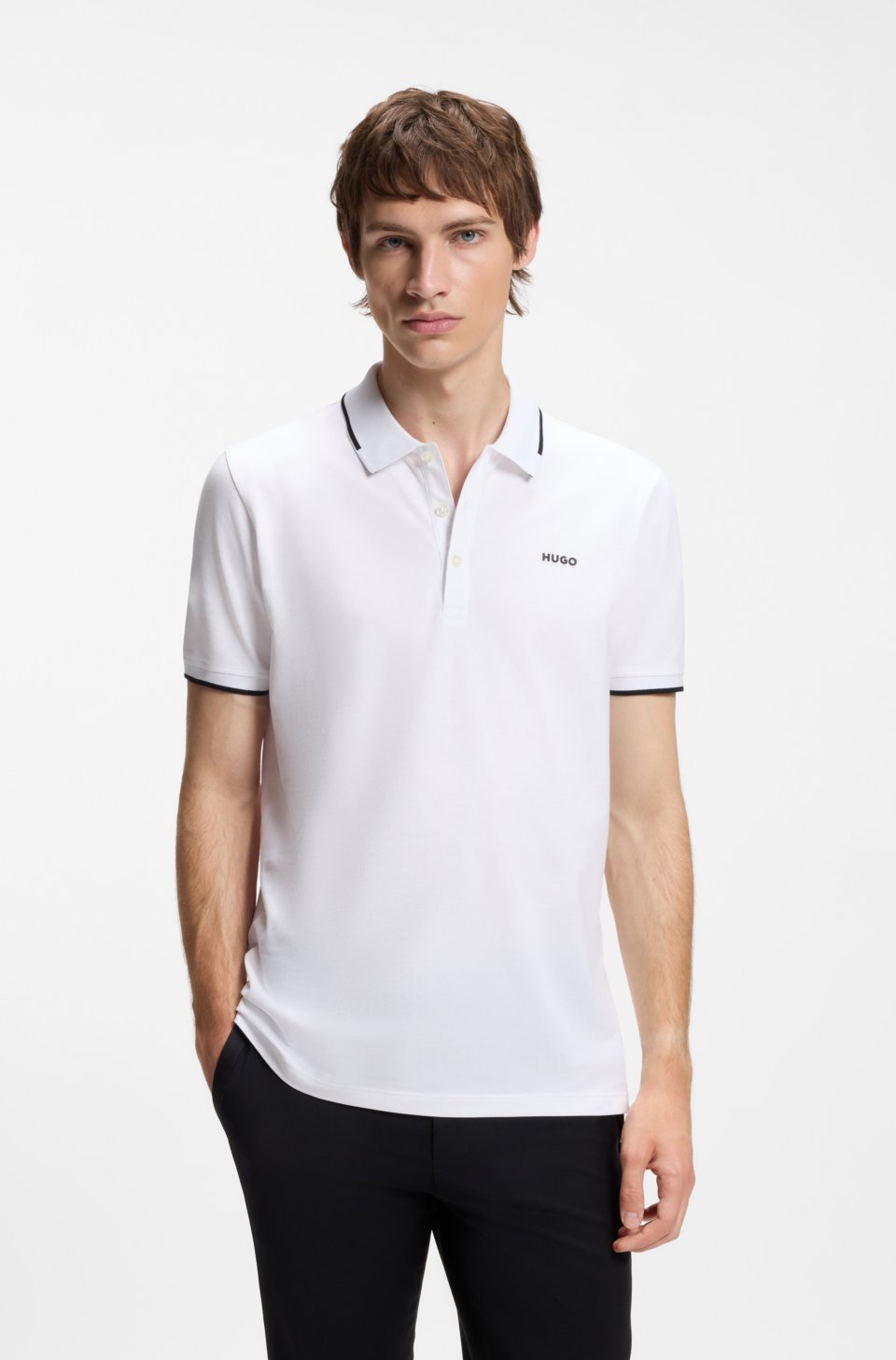 Stretch-cotton slim-fit polo shirt with contrast trims