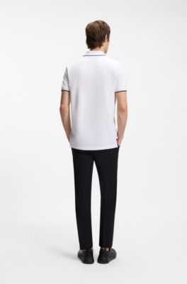 Slim fit-pik&eacute;tr&ouml;ja i bomull med stretch och kontrasterande detaljer, Vit