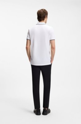 Hugo Stretch-cotton slim-fit polo shirt with contrast trims pikéer herr – bild 3