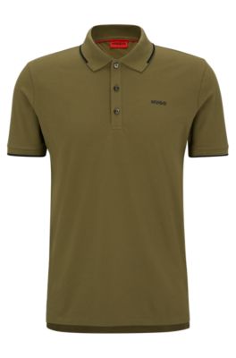 Hugo Stretch-cotton Slim-fit Polo Shirt With Embroidered Logo In Light Green