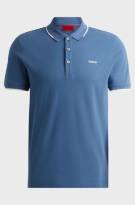 Stretch-cotton slim-fit polo shirt with contrast trims, Blue