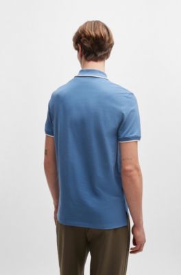 Stretch-cotton slim-fit polo shirt with contrast trims, Blue