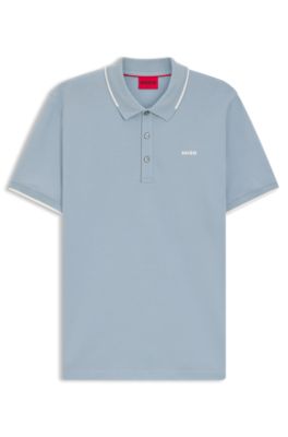 Stretch-cotton slim-fit polo shirt with contrast trims, Light Blue