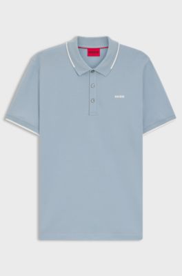 Stretch-cotton slim-fit polo shirt with contrast trims, Light Blue