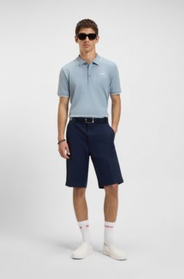 Stretch-cotton slim-fit polo shirt with contrast trims, Light Blue