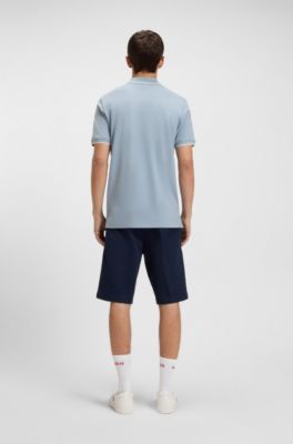 Stretch-cotton slim-fit polo shirt with contrast trims, Light Blue