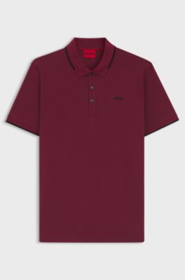 Polo slim fit in cotone elasticizzato con rifiniture a contrasto, Rosso scuro