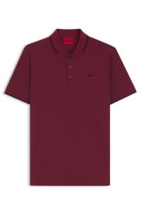 Stretch-cotton slim-fit polo shirt with printed logo, Dark Red