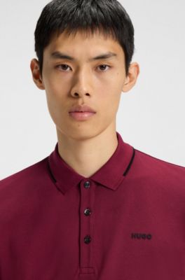 Stretch-cotton slim-fit polo shirt with contrast trims, Dark Red