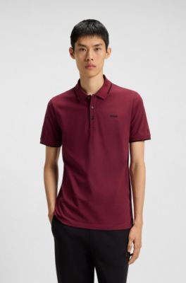 Stretch-cotton slim-fit polo shirt with contrast trims, Dark Red