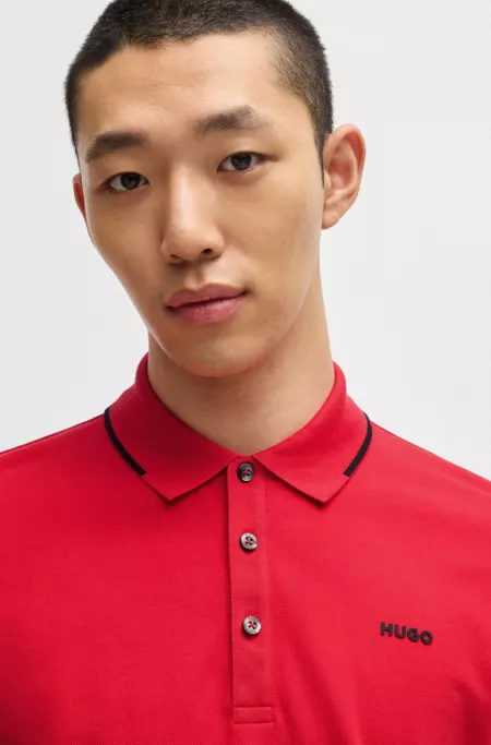 Stretch-cotton slim-fit polo shirt with printed logo