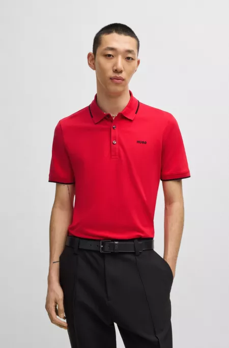 Stretch-cotton slim-fit polo shirt with printed logo