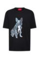 Cotton-jersey T-shirt with cyber-dog artwork, Black