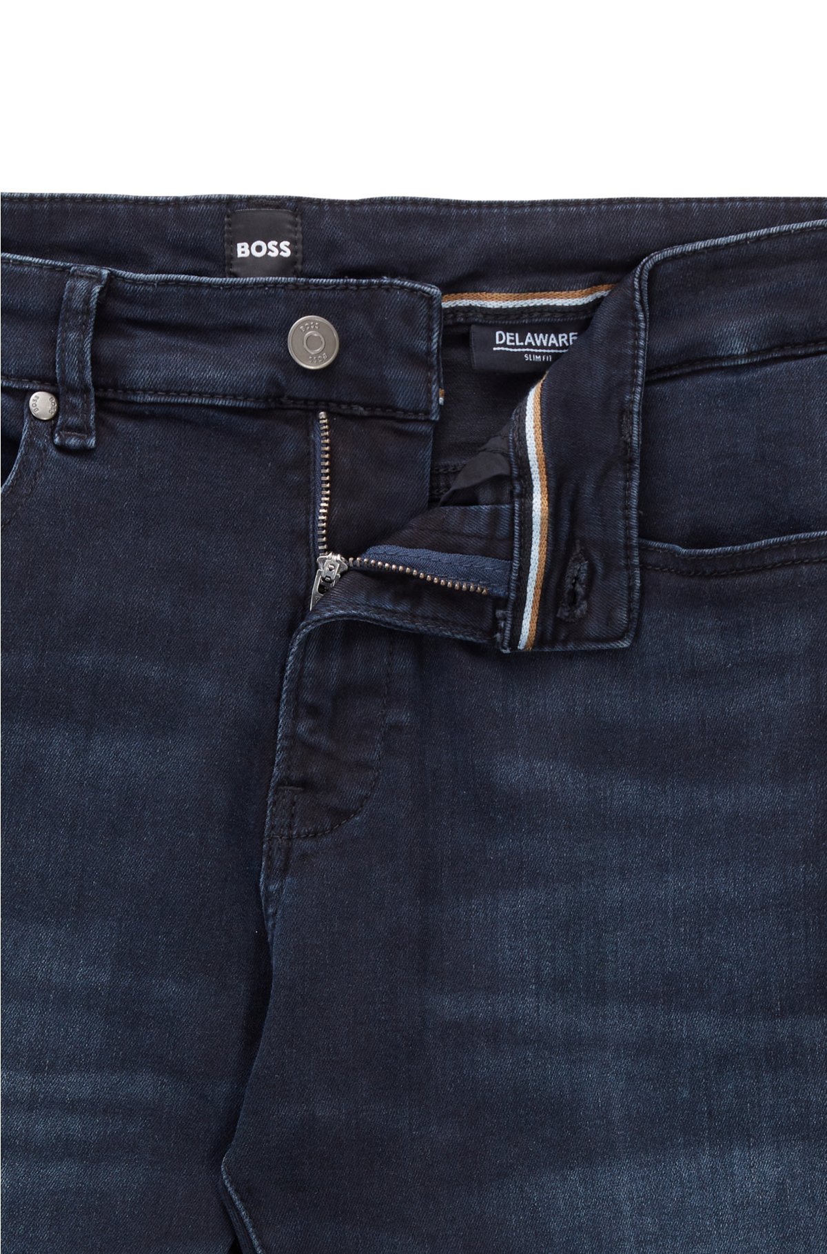 Classificatie Atlantische Oceaan converteerbaar BOSS - Slim-fit jeans in dark-blue super-stretch denim