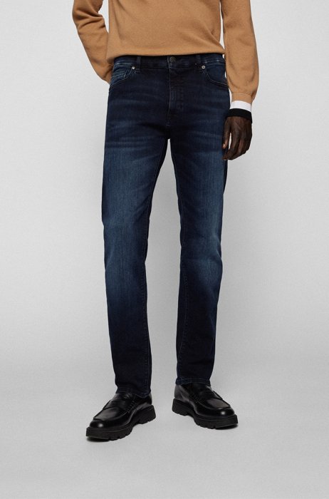Regular-Fit Jeans aus dunkelblauem Super-Stretch-Denim, Dunkelblau