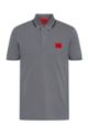 Cotton-piqué slim-fit polo shirt with red logo label, Light Grey