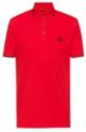 Polo Slim Fit en piqué de coton avec étiquette logo rouge, Rouge