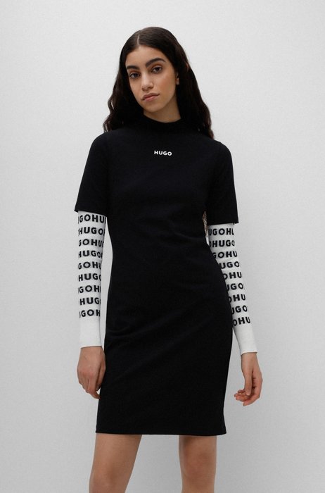 Extra Slim-Fit Kleid aus Stretch-Baumwolle mit Logo, Schwarz