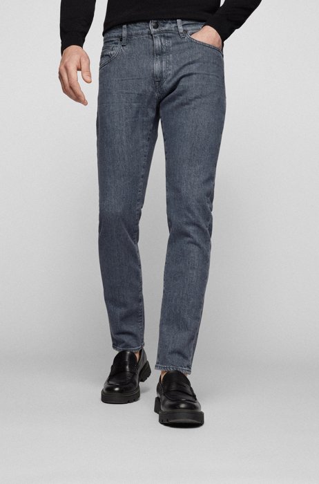 Tapered-fit jeans in grey Italian stretch denim, Grey