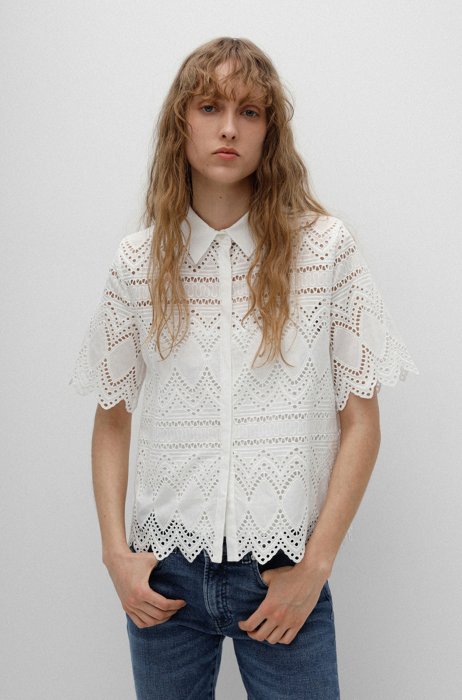 Broderie anglaise blouse in organic cotton, White