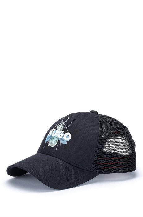 Cotton-twill and mesh cap with cyber-bug artwork, Black