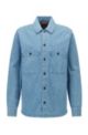 Oversized-fit shirt in stretch denim with embroidered logo, Blue