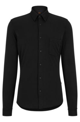 BOSS - Slim-fit shirt in cotton jersey with rubberised buttons