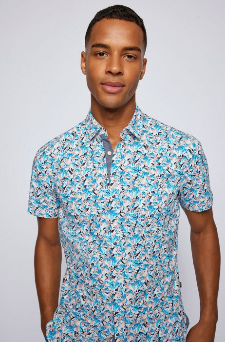 BOSS Mens Mabsoot Slim-fit Shirt in Printed Stretch Cotton 