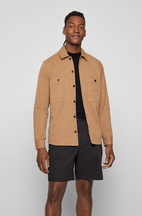 Oversized-fit overshirt in stretch-cotton canvas, Beige