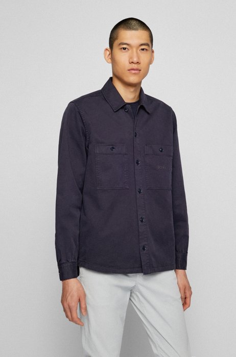 Oversized-fit overshirt in stretch-cotton canvas, Dark Blue