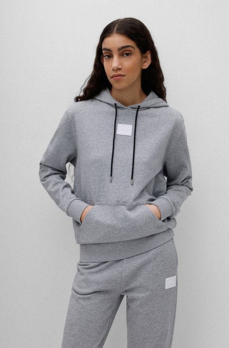 Relaxed-fit hoodie in cotton with silicone logo, Grey