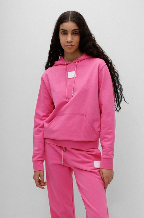 Relaxed-fit hoodie in cotton with silicone logo, Pink