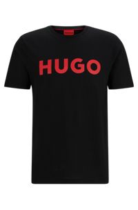 Cotton-jersey regular-fit T-shirt with contrast logo, Black