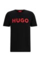 Regular-fit T-shirt van katoenjersey met contrasterend logo, Zwart