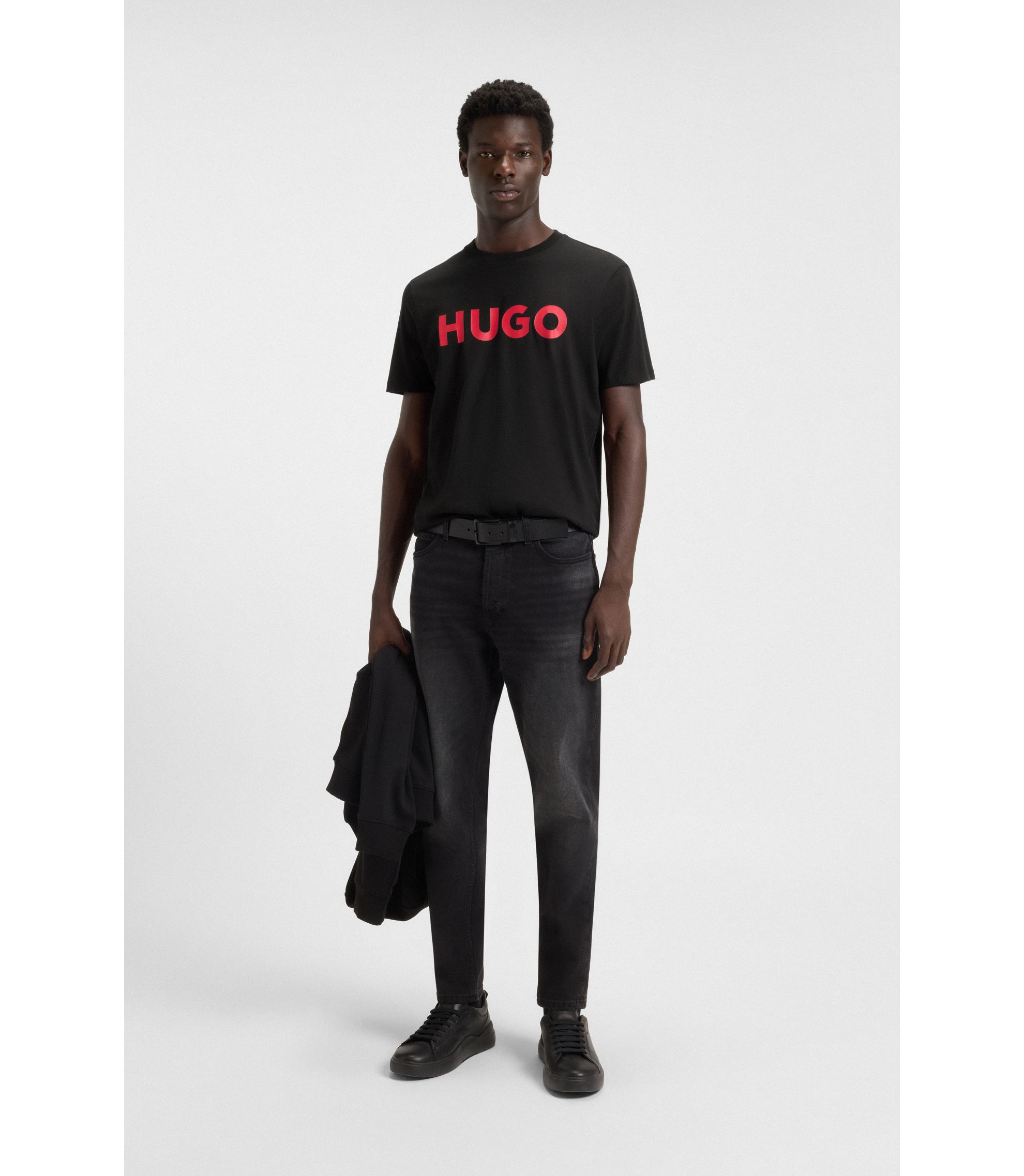 HUGO - コットンジャージー Tシャツ ロゴプリント - ブラック