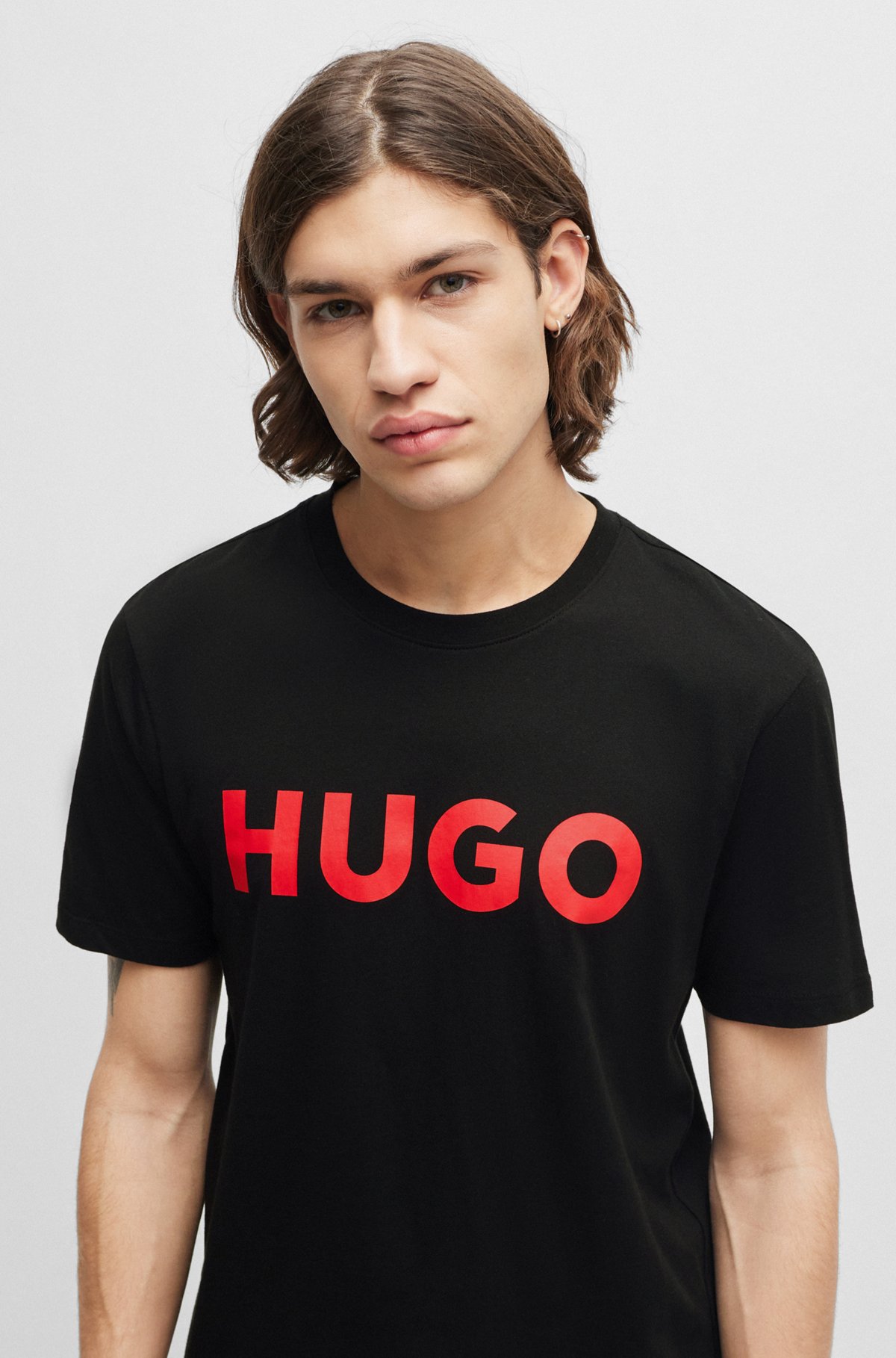 T-shirt regular fit in jersey di cotone con logo a contrasto, Nero