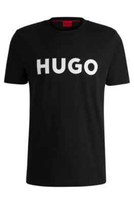 Hugo Boss Cotton-jersey Regular-fit T-shirt With Contrast Logo In Black