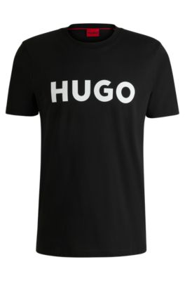 Hugo Cotton-jersey Regular-fit T-shirt With Contrast Logo In Black