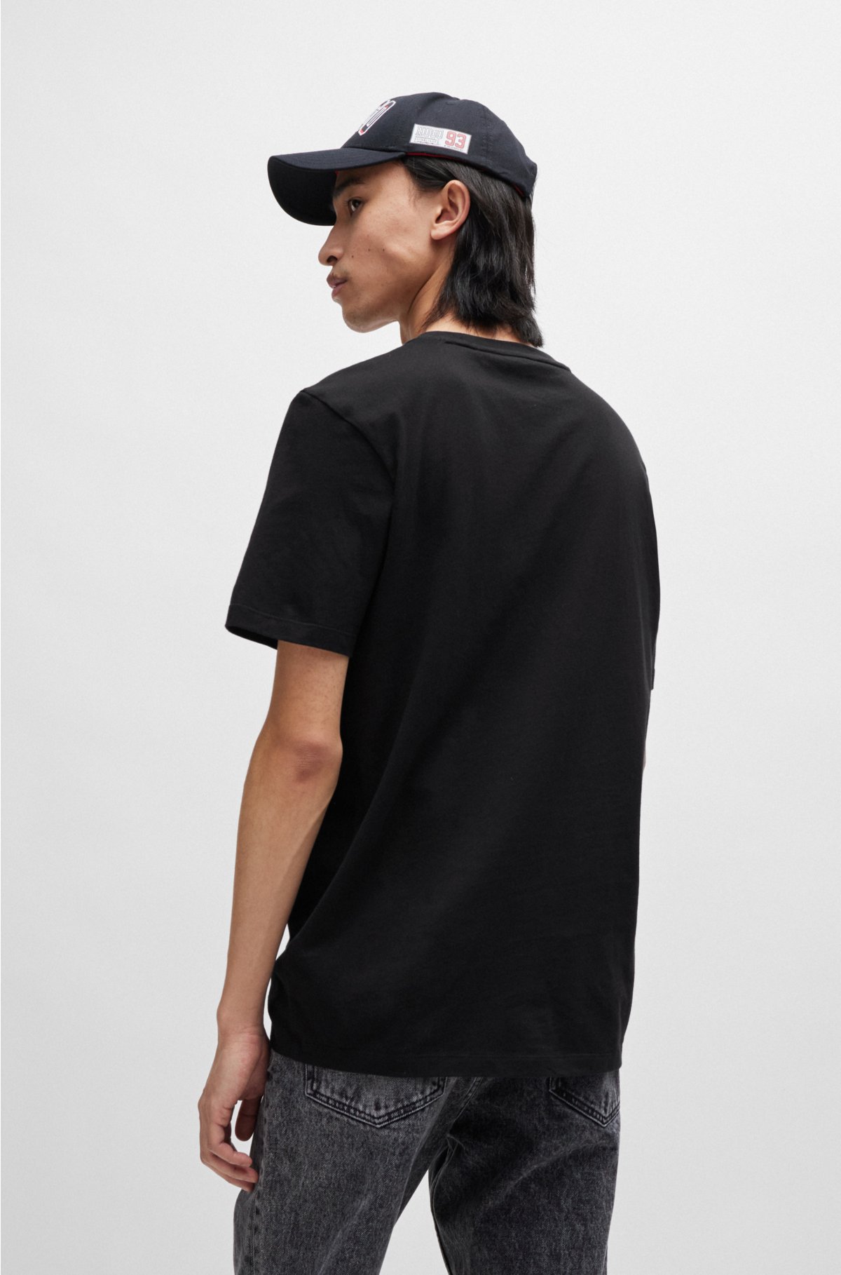 Cotton-jersey regular-fit T-shirt with logo print, Black