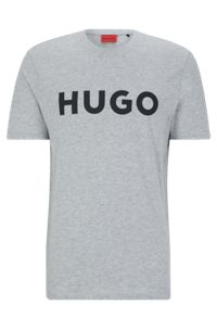 T-shirt i bomuldsjersey i regular fit med kontrasterende logo, Lysegrå