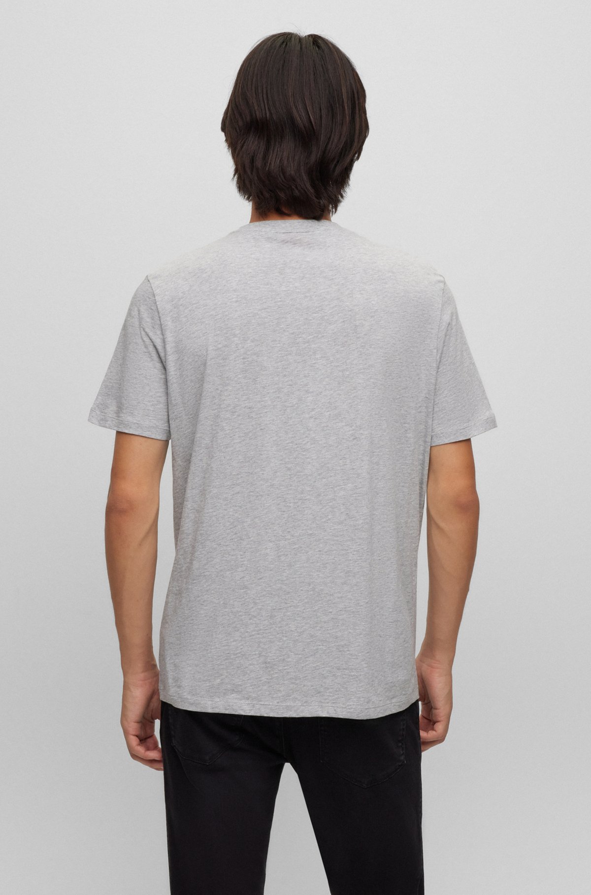 Cotton-jersey regular-fit T-shirt with logo print, Light Grey