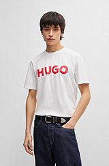 コットンジャージー レギュラーフィットTシャツ コントラストロゴ, ホワイト