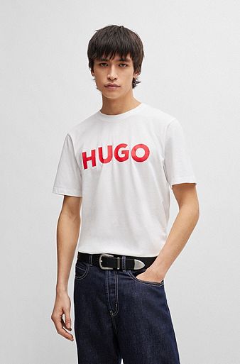 コットンジャージー レギュラーフィットTシャツ コントラストロゴ, ホワイト